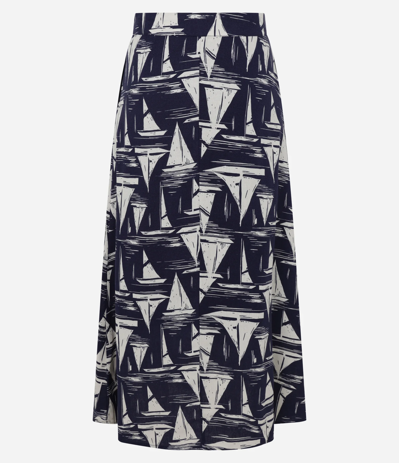 Saia Midi em Viscolinho com Estampa Náutica e Cós Elástico Azul 8