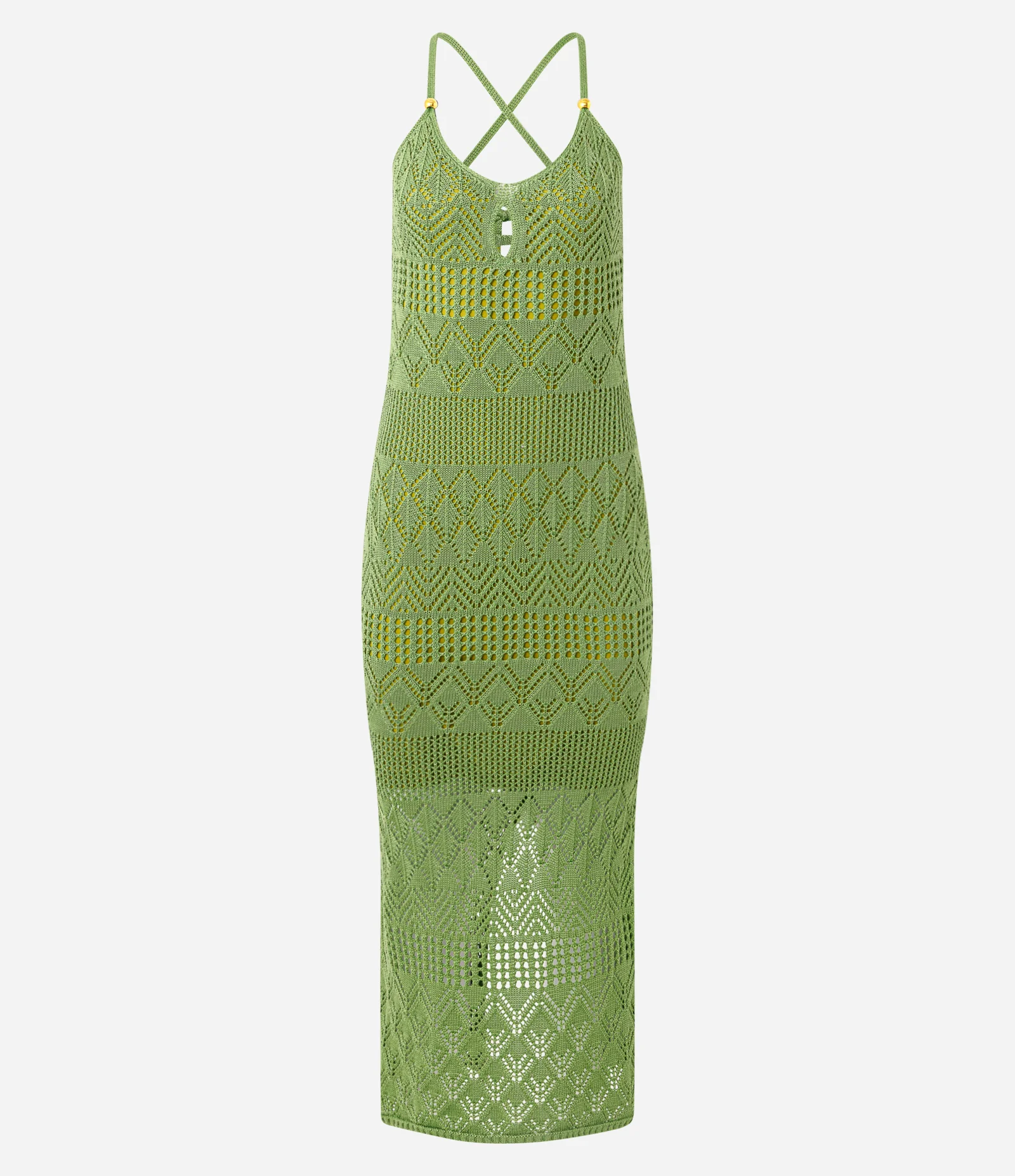 Vestido em Tricô Liso com Decote Gota e Alças Cruzadas Verde 1