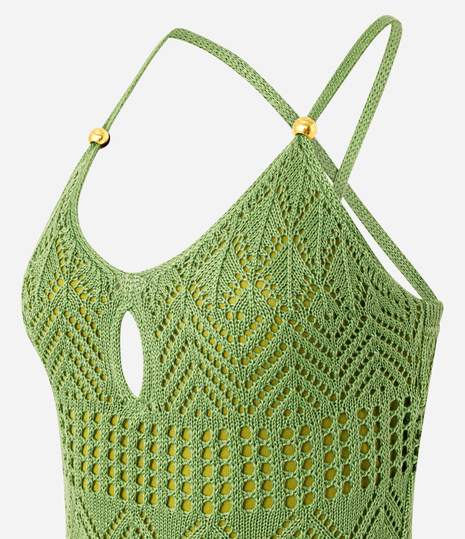 Vestido em Tricô Liso com Decote Gota e Alças Cruzadas Verde 2