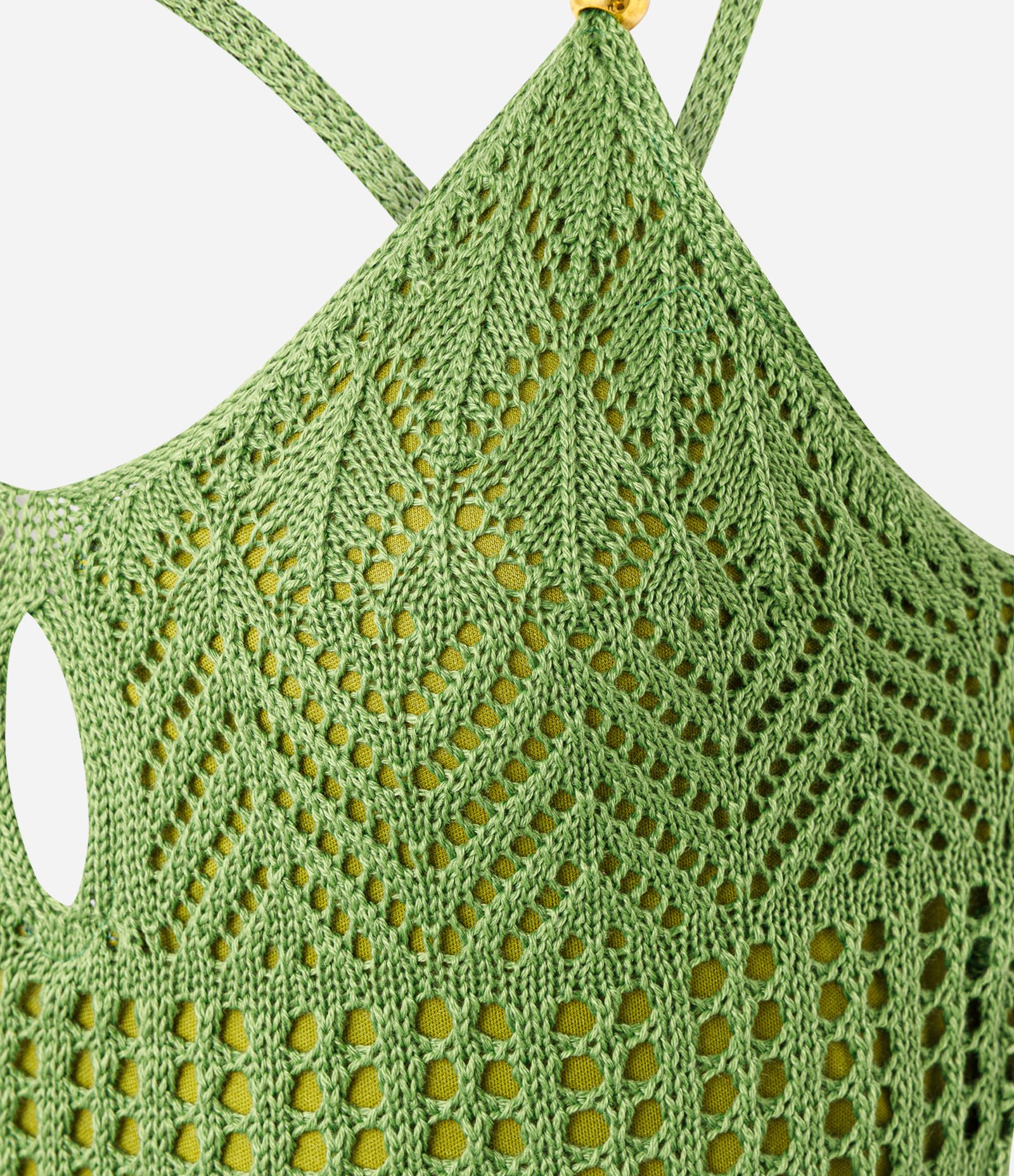 Vestido em Tricô Liso com Decote Gota e Alças Cruzadas Verde 3