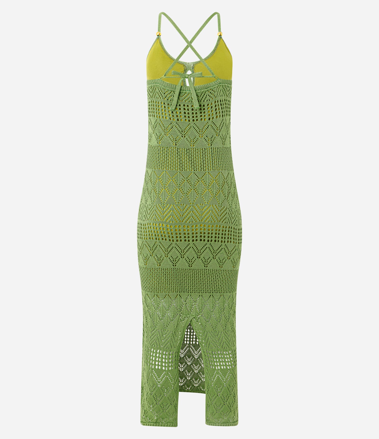 Vestido em Tricô Liso com Decote Gota e Alças Cruzadas Verde 4