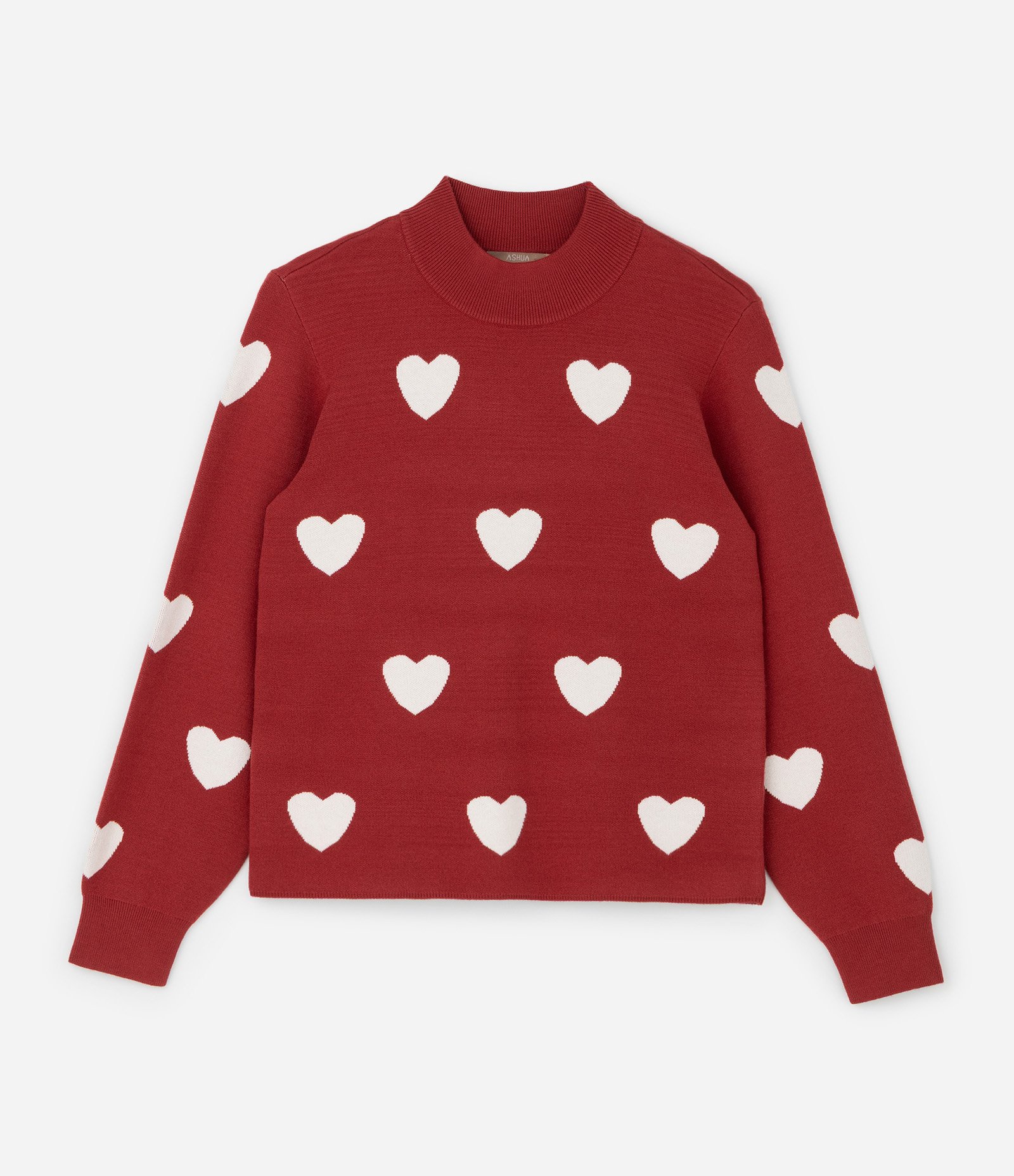 Casaco em Tricô Jacquard de Corações Curve & Plus Size Vermelho 1