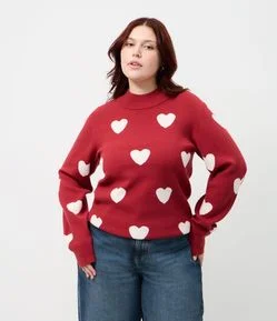 Casaco em Tricô Jacquard de Corações Curve & Plus Size