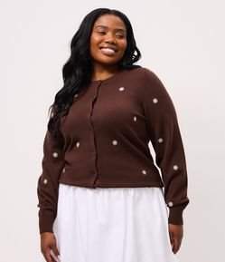 Cardigan em Tricô com Bordado de Margaridas Curve & Plus Size