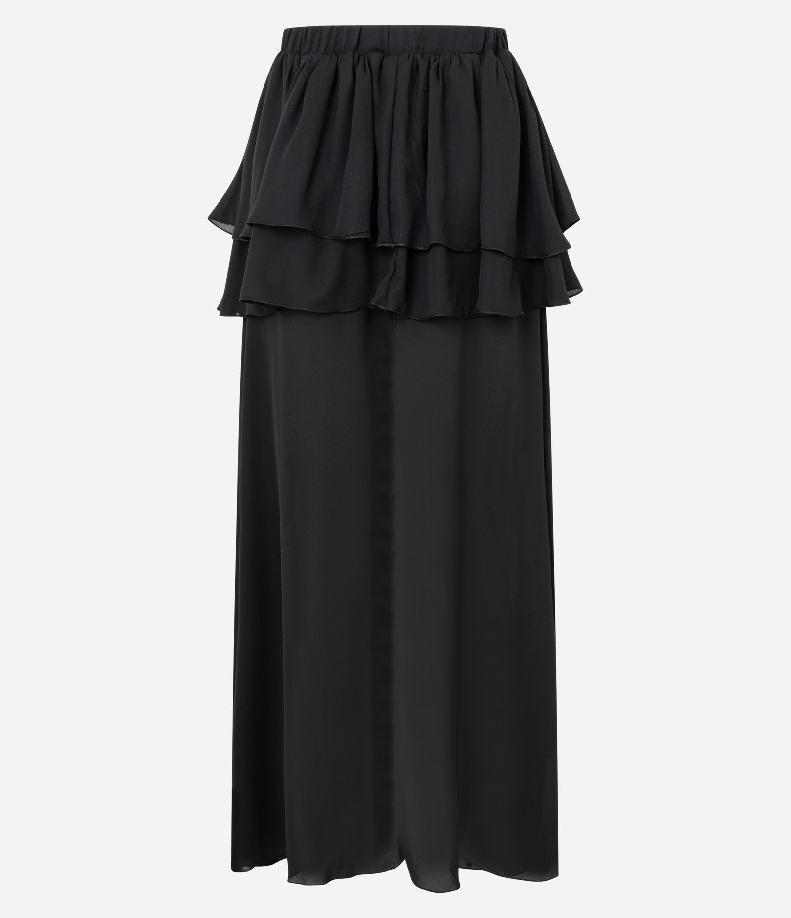 Saia Mullet Longa em Chiffon com Babados Preto 2