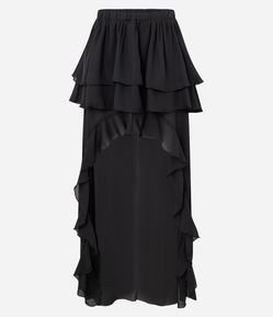 Saia Mullet Longa em Chiffon com Babados