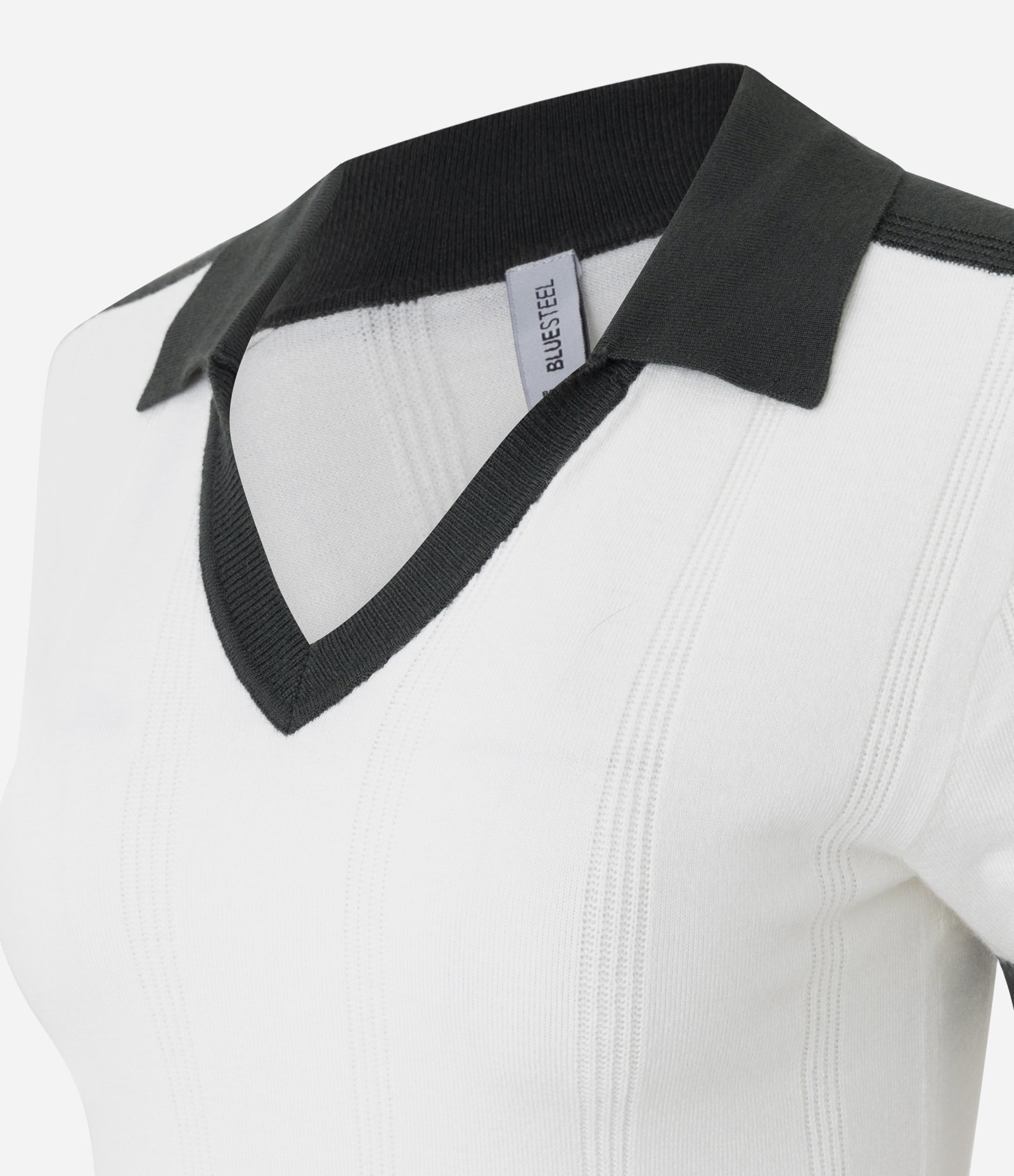 Blusa em Tricô com Gola Polo Contrastante Branco 6