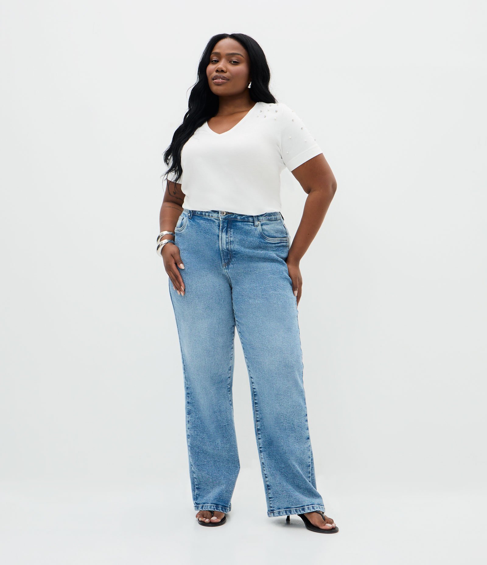 Blusa Regular em Algodão com Aplicação de Strass Curve & Plus Size Branco 2