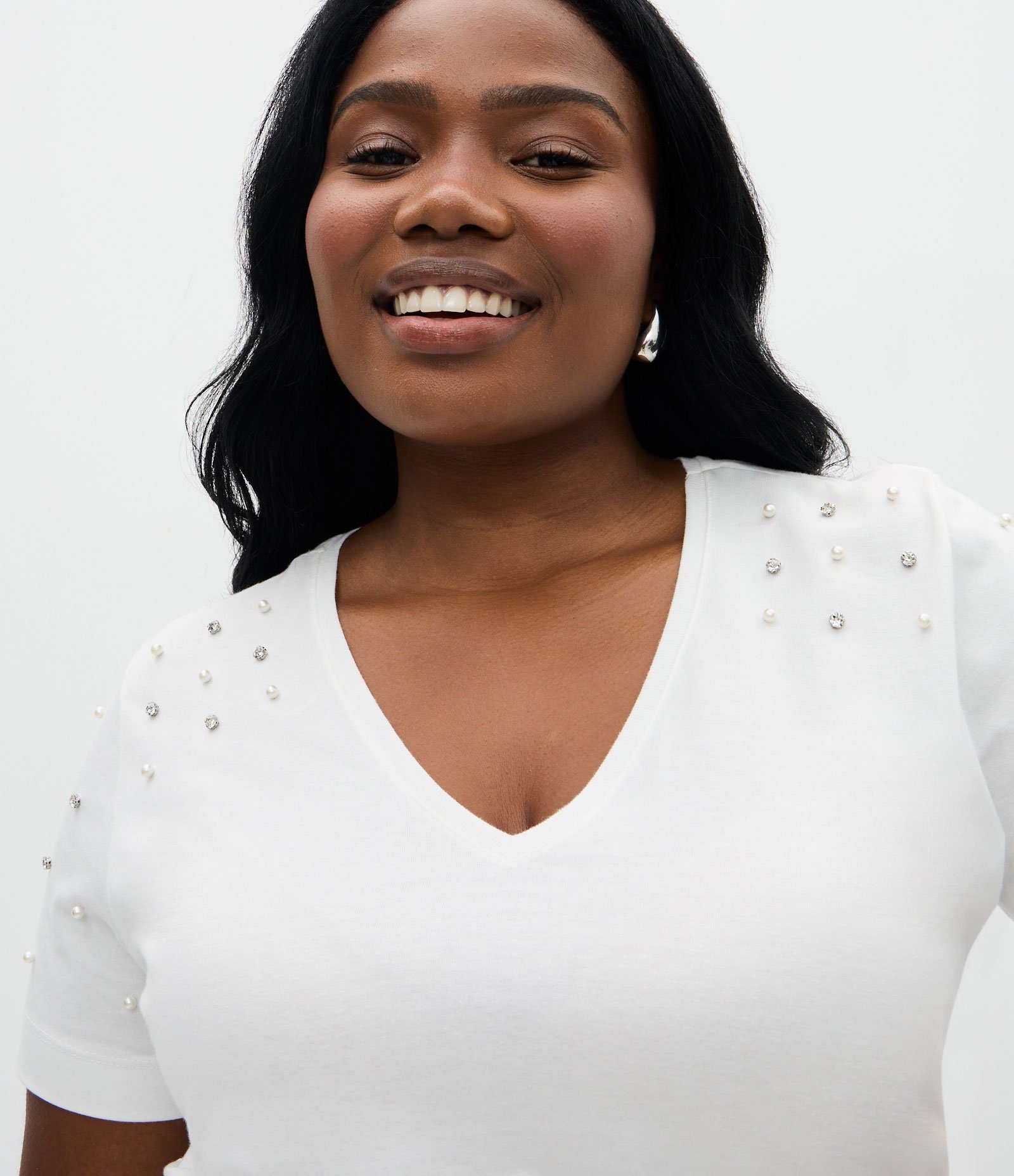 Blusa Regular em Algodão com Aplicação de Strass Curve & Plus Size Branco 3