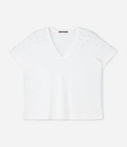 Blusa Regular em Algodão com Aplicação de Strass Curve & Plus Size
