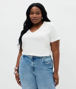 Blusa Regular em Algodão com Aplicação de Strass Curve & Plus Size