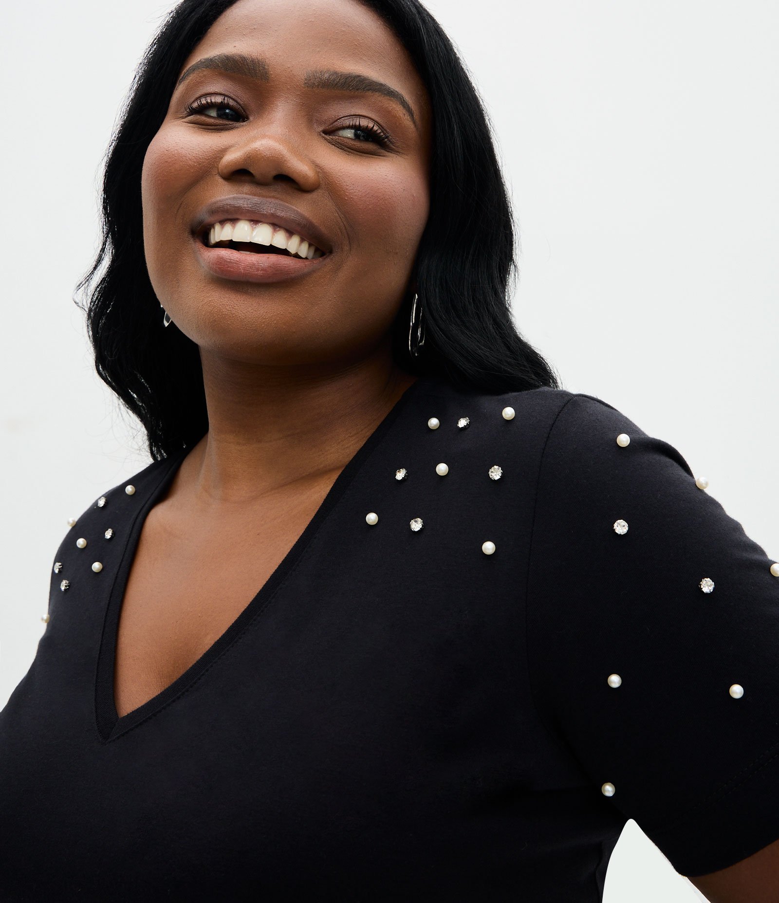Blusa Regular em Algodão com Aplicação de Strass Curve & Plus Size Preto 3