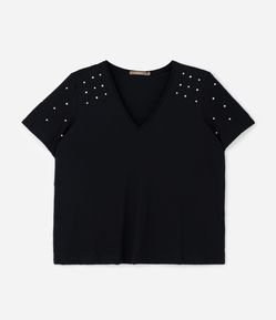 Blusa Regular em Algodão com Aplicação de Strass Curve & Plus Size