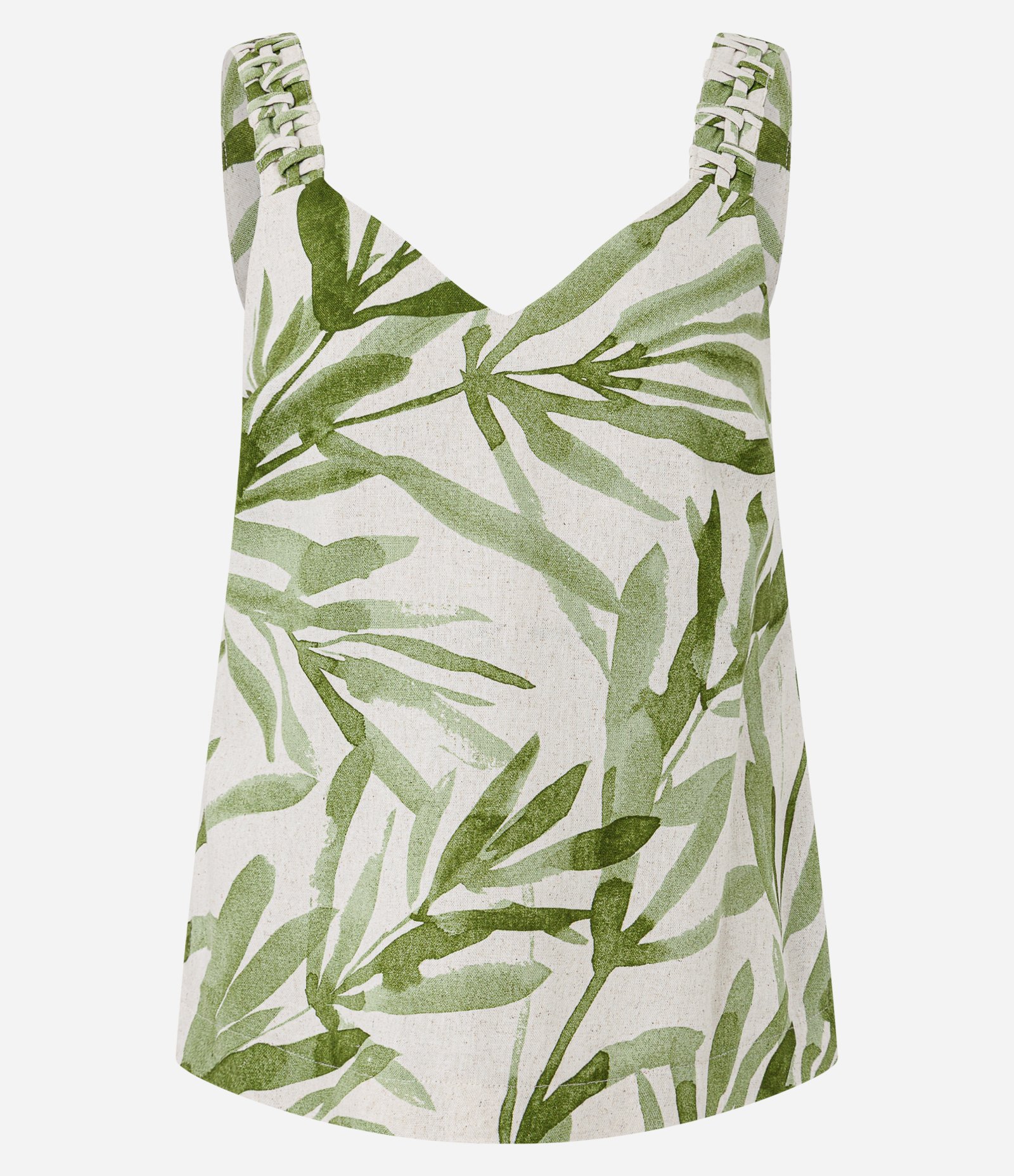 Regata em Viscolinho com Estampa Folhagem e Gola V Verde 6