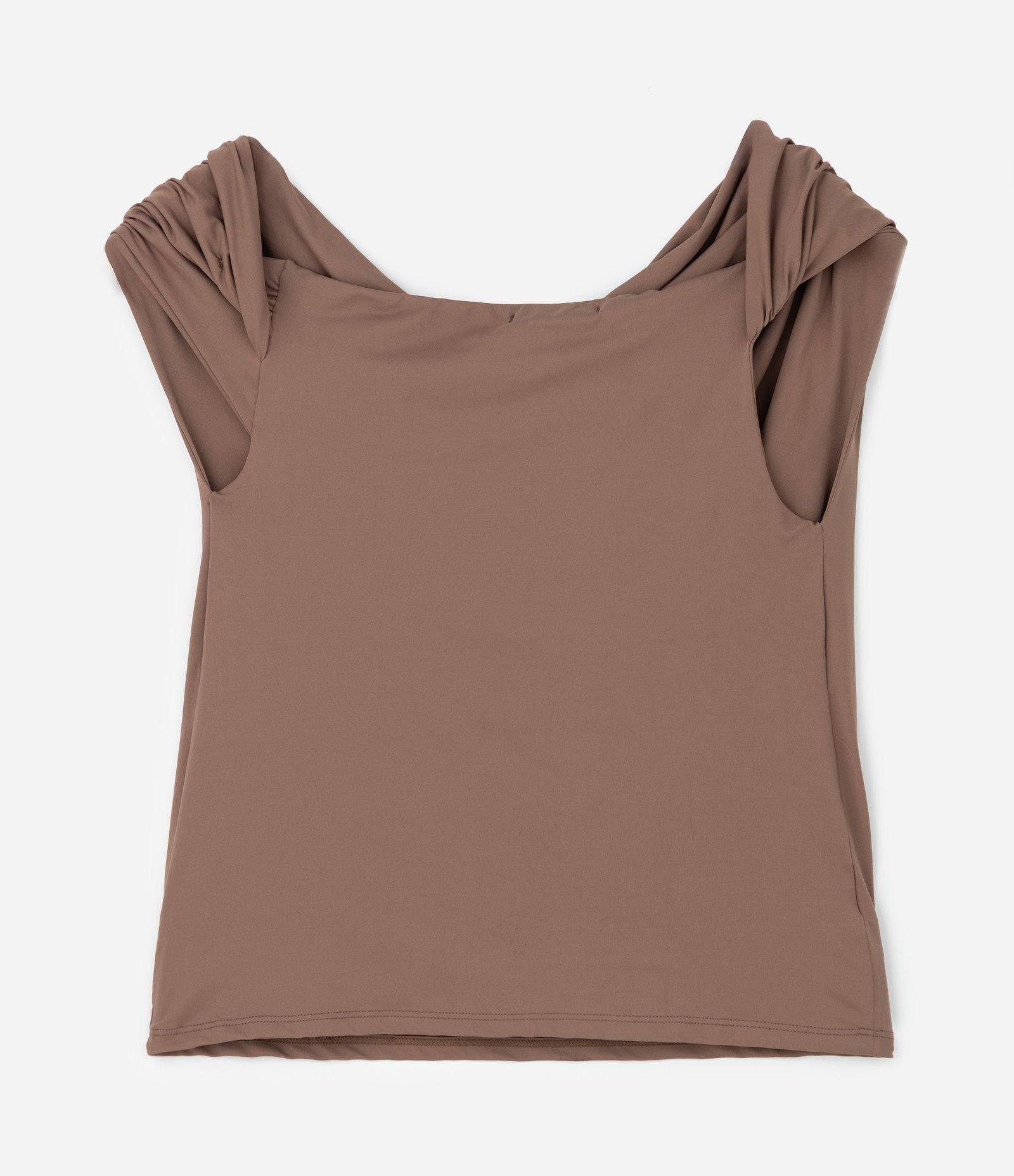 Blusa Ajustada em Microfibra com Decote Ombro a Ombro Marrom 2