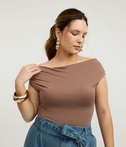 Blusa Ajustada em Microfibra com Decote Ombro a Ombro
