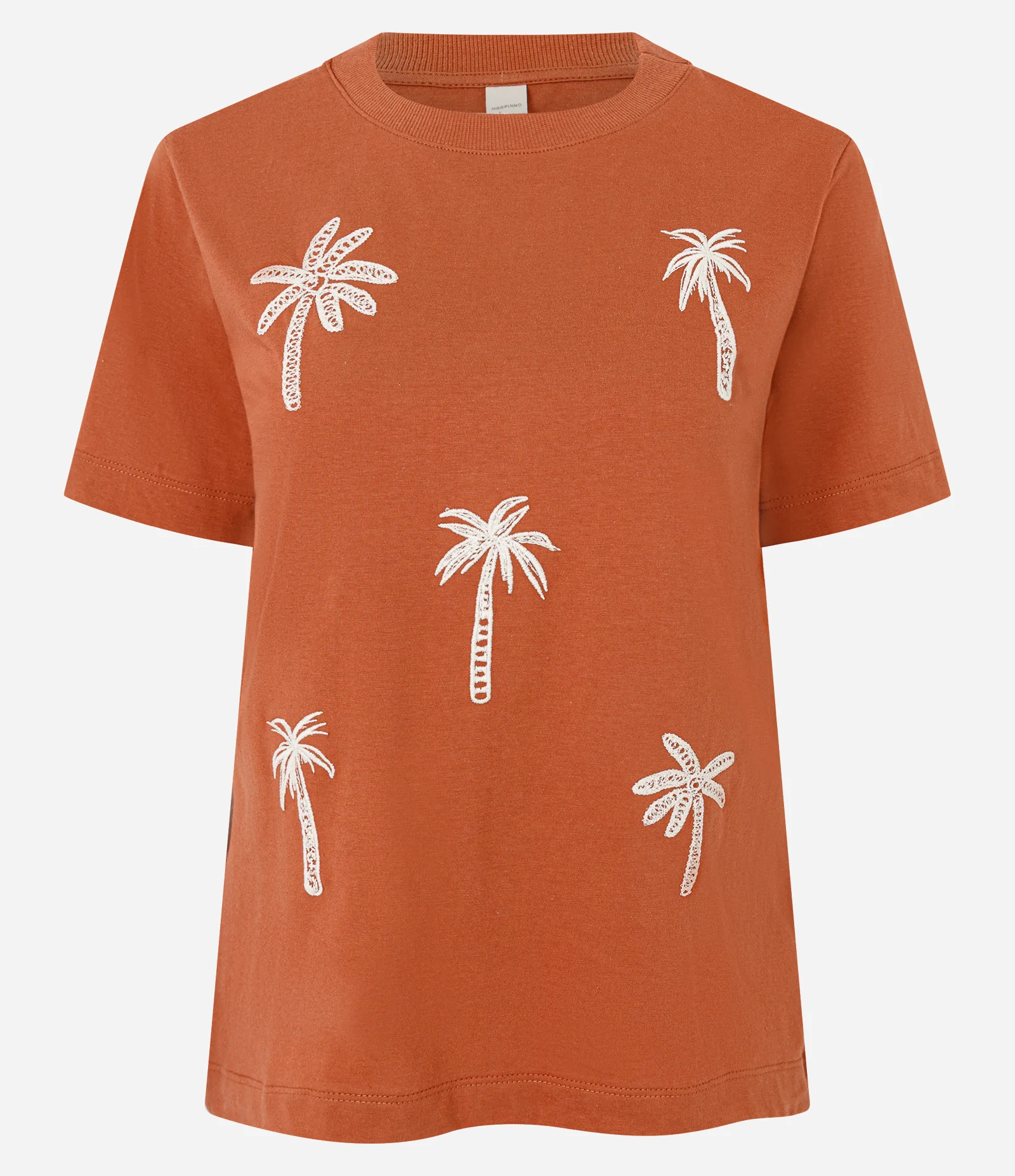 Camiseta em Algodão com Estampa de Coqueiros Laranja 1