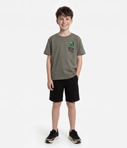 Camiseta Infantil Relaxed com Estampa Minecraft Frente e Costas – Tam 5 a 14 Anos
