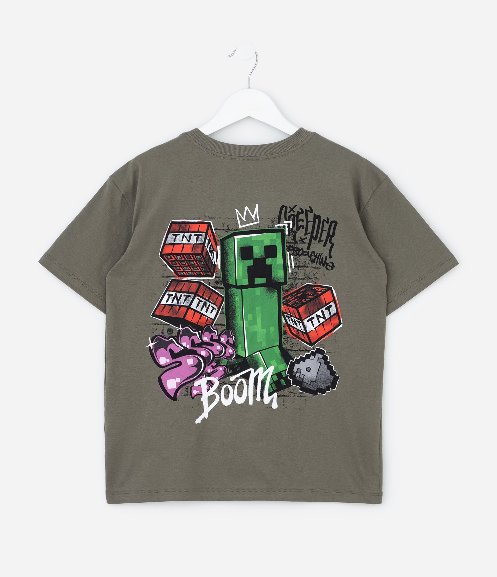 Camiseta Infantil Relaxed com Estampa Minecraft Frente e Costas – Tam 5 a 14 Anos Verde Oliva 3