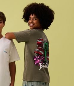 Camiseta Infantil Relaxed com Estampa Minecraft Frente e Costas – Tam 5 a 14 Anos