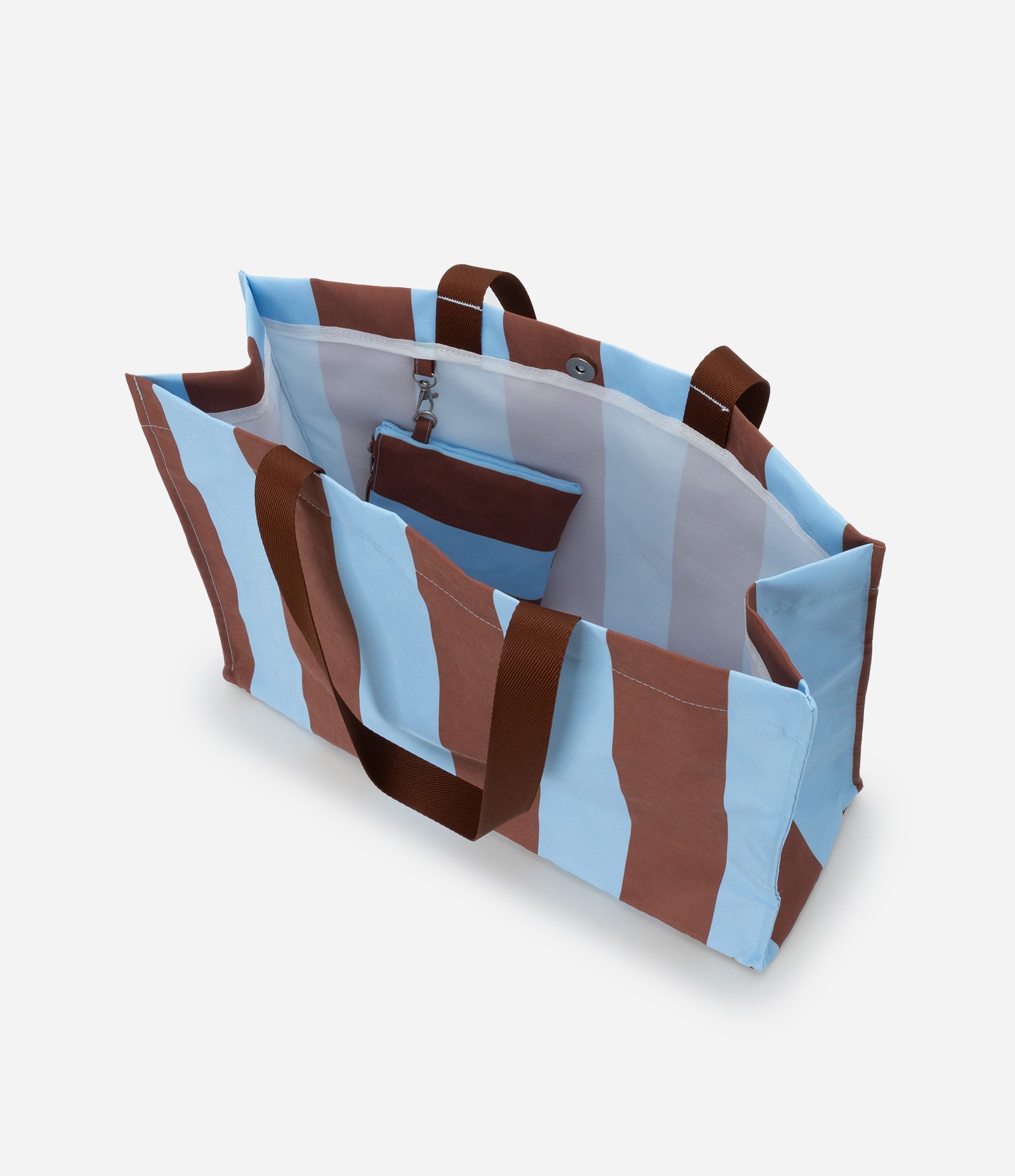 Bolsa Shopper Listrada com Nécessaire Destacável Azul/Marrom 8