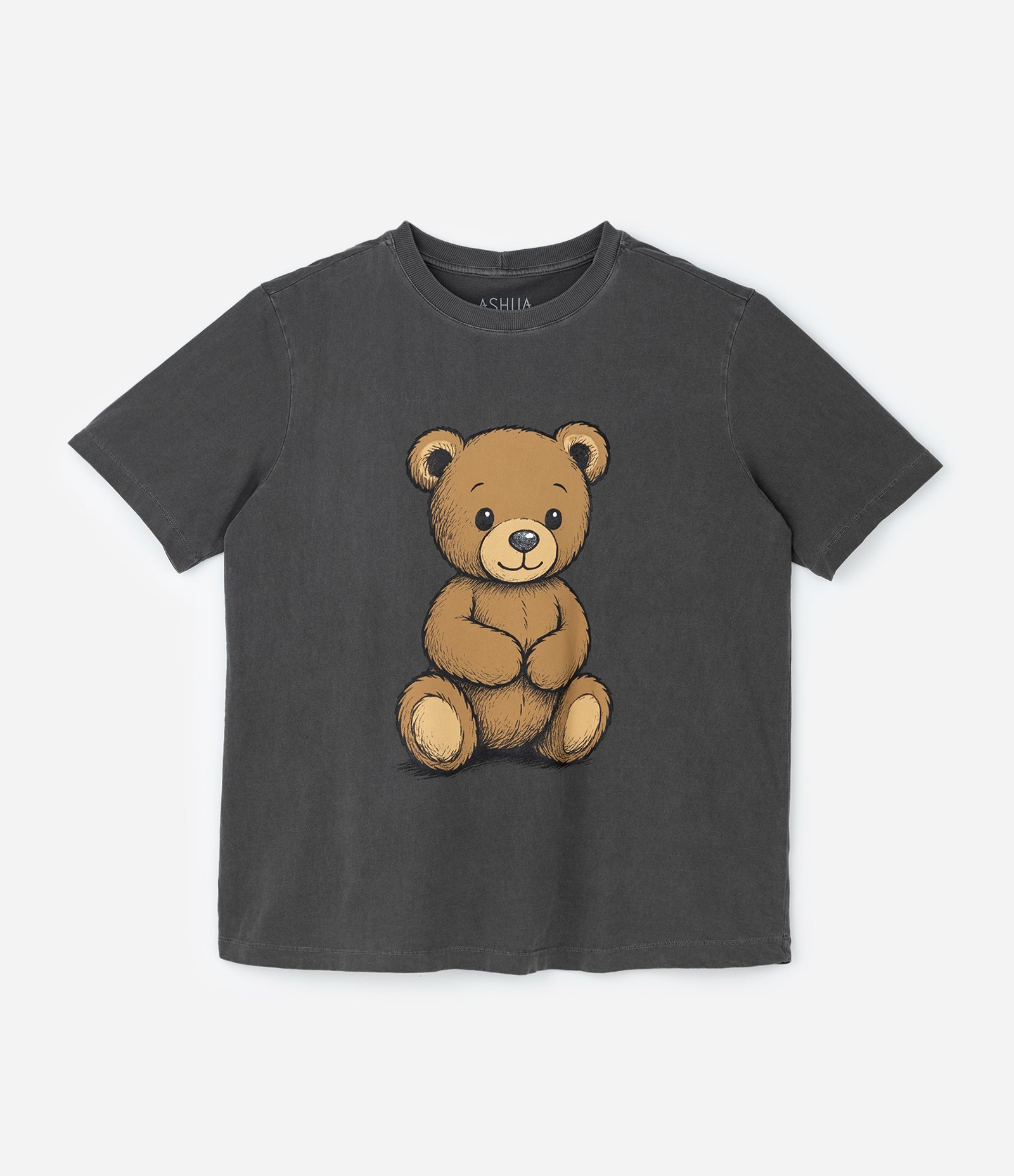 Camiseta Alongada com Efeito Lavada e Estampa de Urso Curve e Plus Size Preto 4