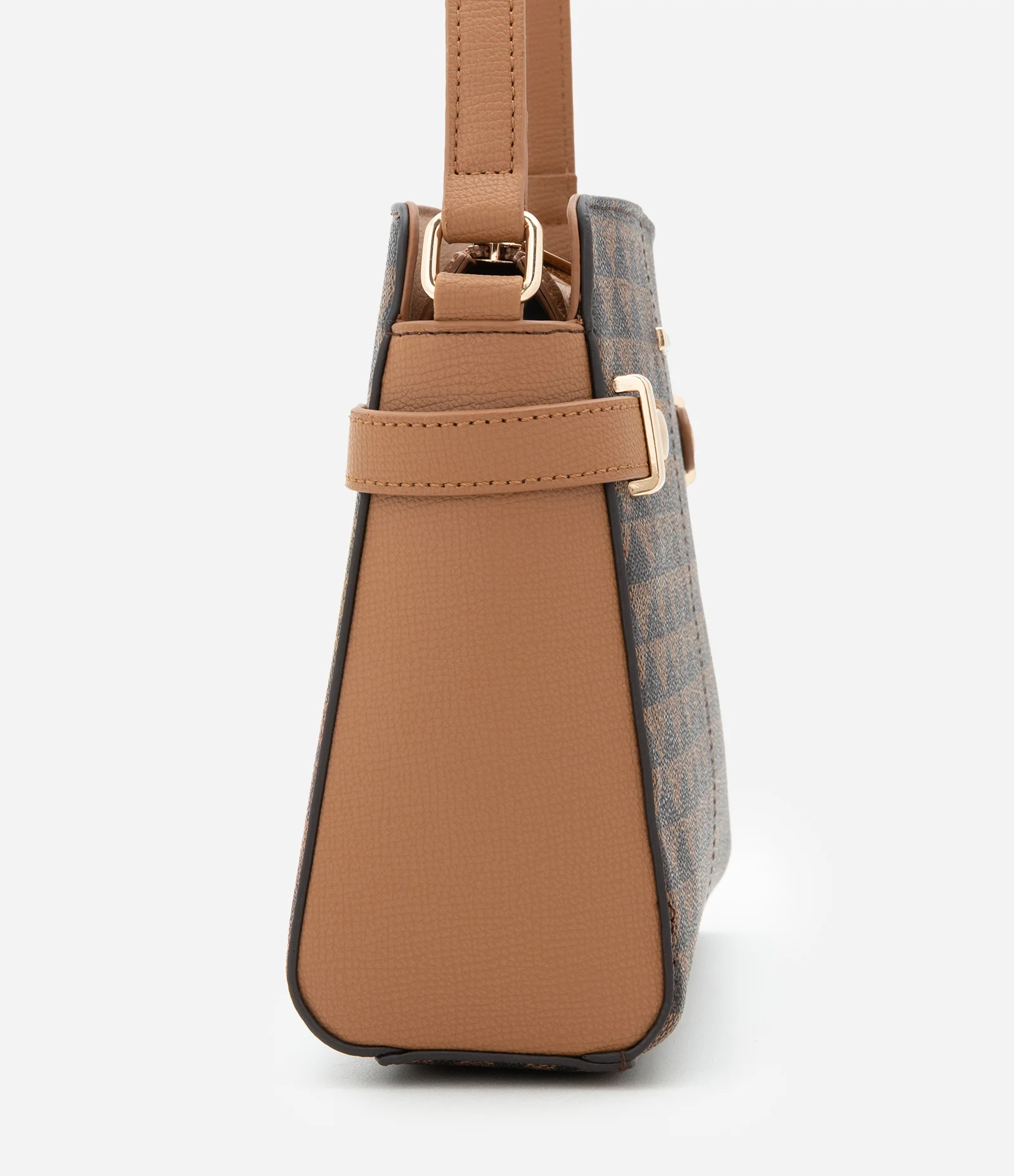 Bolsa Transversal Média com Estampa Geométrica Marrom 2