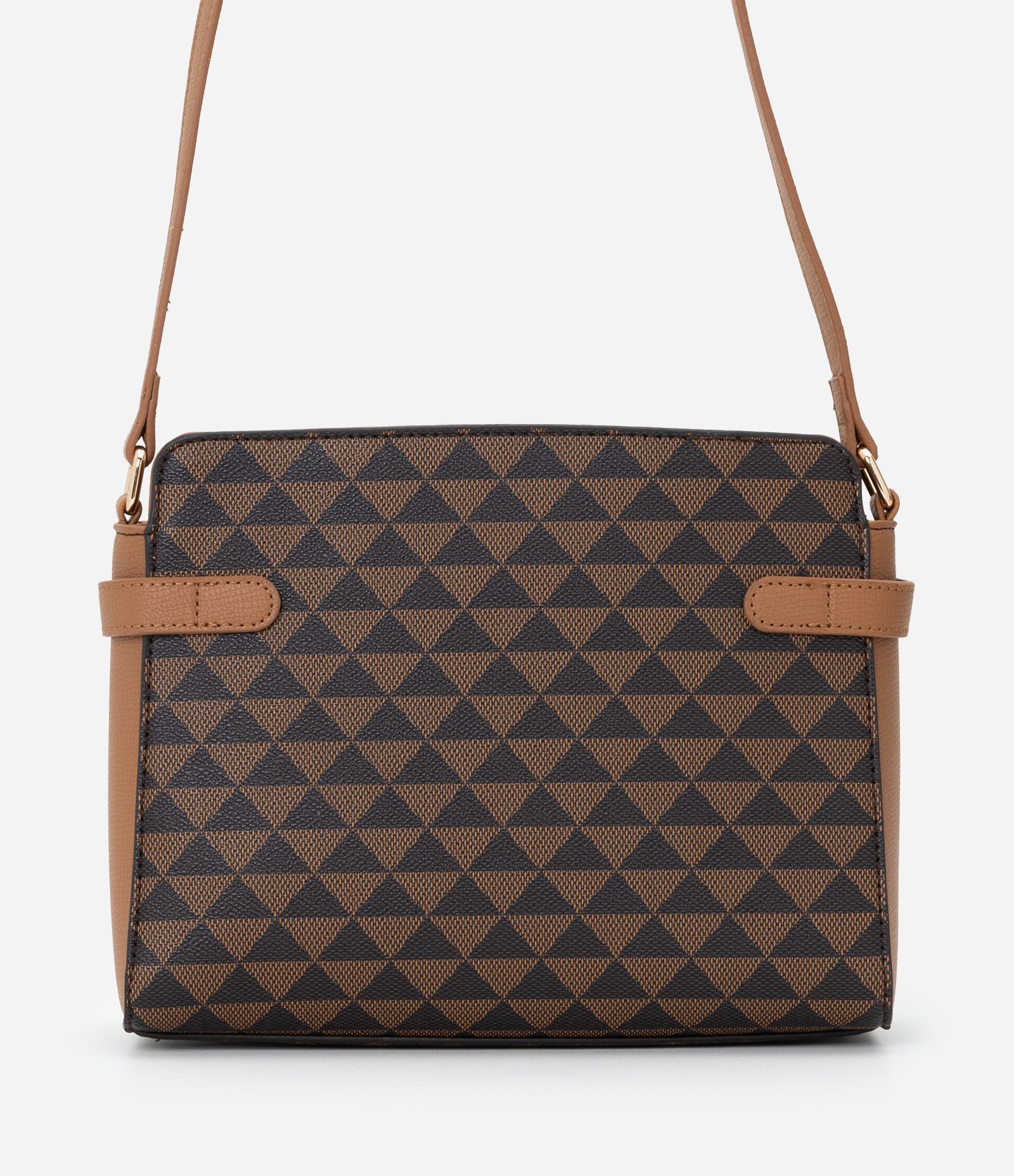 Bolsa Transversal Média com Estampa Geométrica Marrom 3