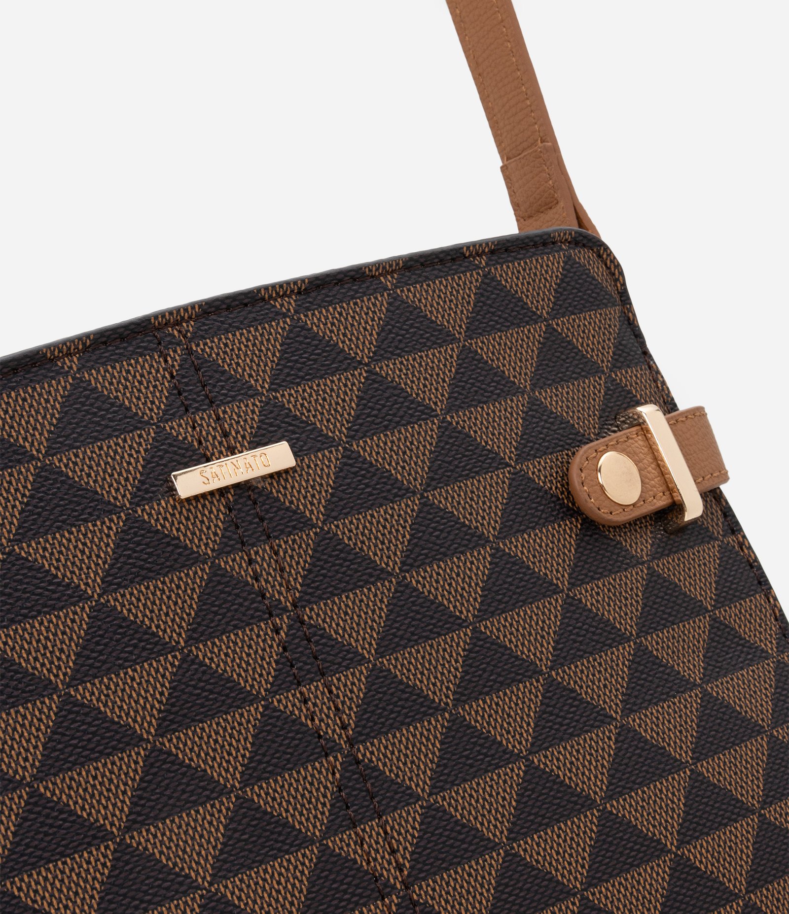 Bolsa Transversal Média com Estampa Geométrica Marrom 4