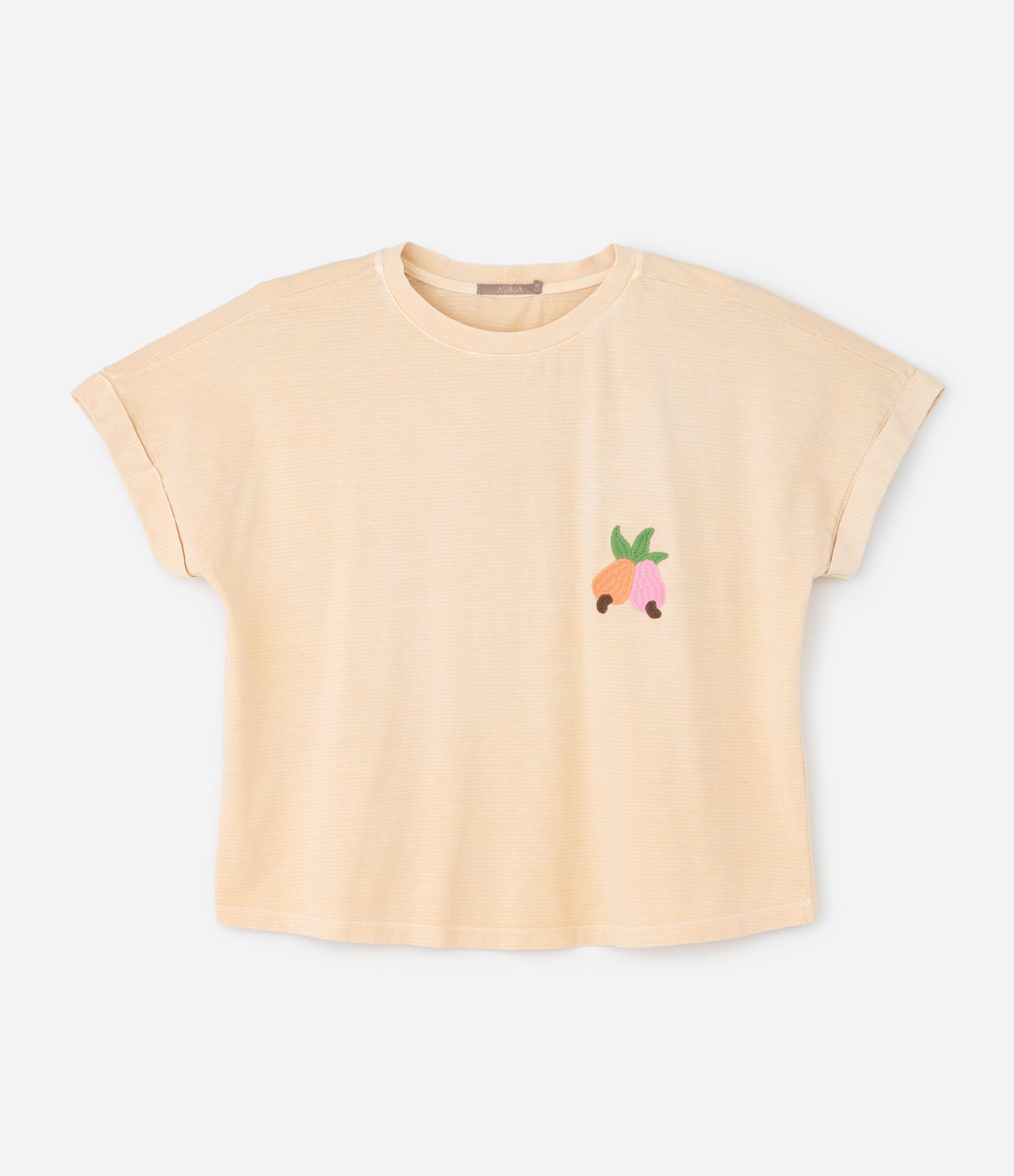 Blusa Boxy com Caju Bordado e Listras Curve & Plus Size Amarelo 4