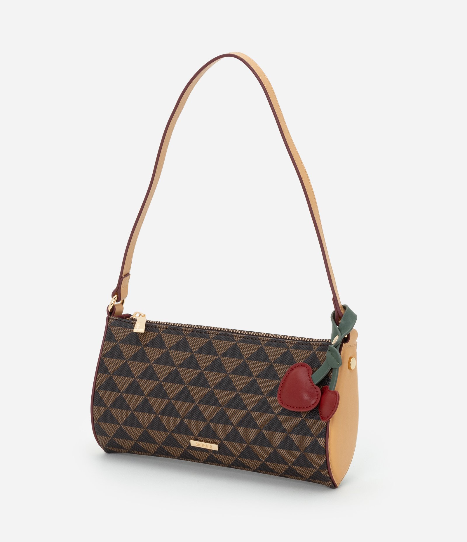 Bolsa Baguete Pequena em PU com Estampa Triângulos Marrom 4