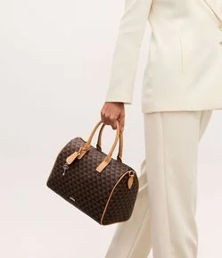 Bolsa Grande em PU com Alça de Mão e Estampa Triângulos