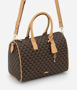 Bolsa Grande em PU com Alça de Mão e Estampa Triângulos