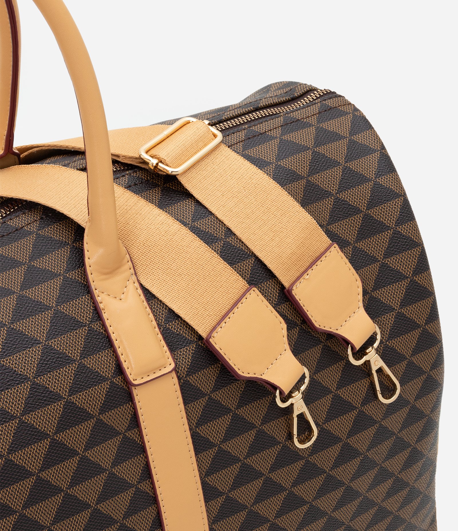 Bolsa Mala Grande em PU com Estampa Triângulos Marrom 5