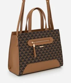 Bolsa Satchel Média em PU com Estampa Triângulos