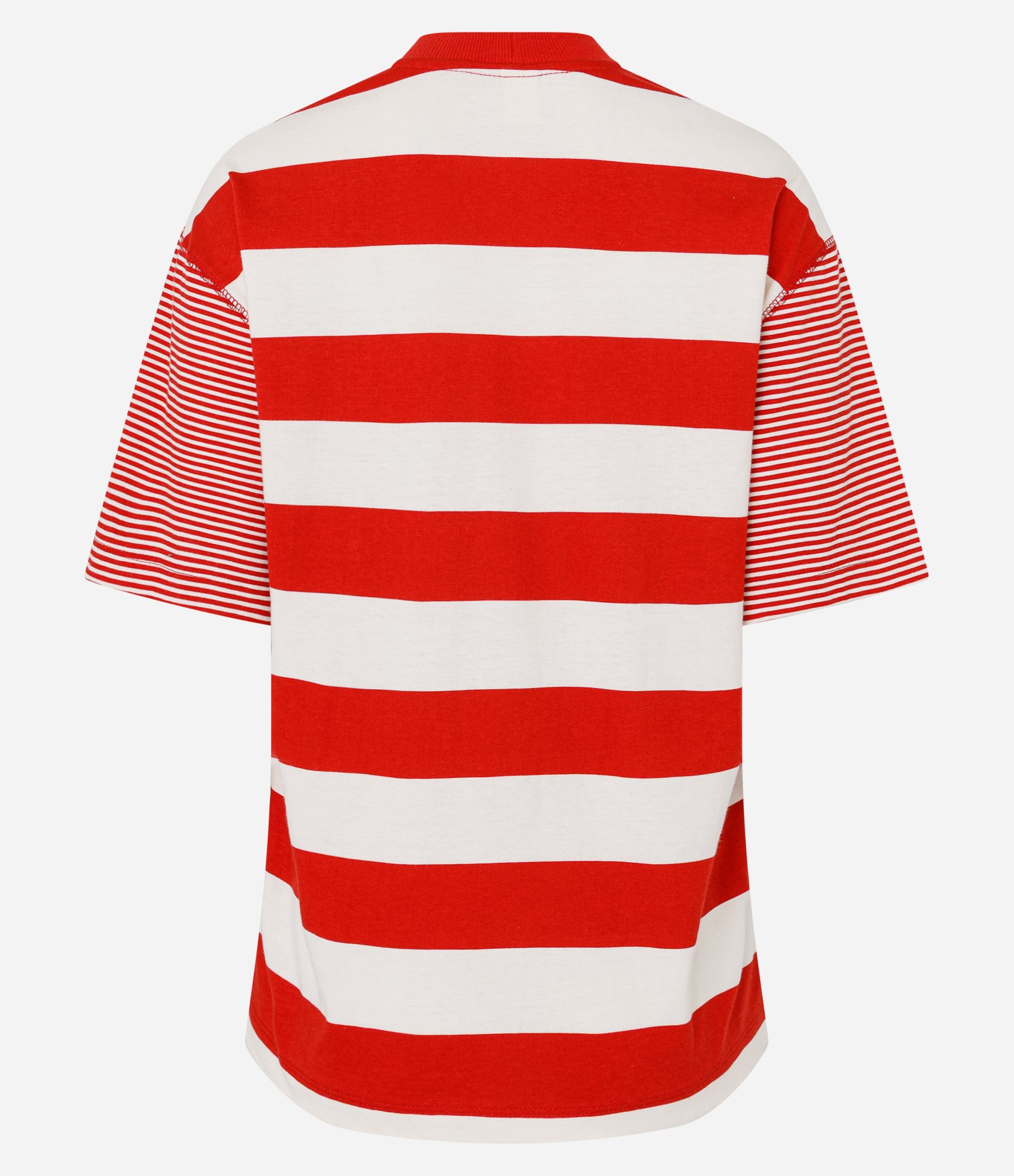 Camiseta T-Shirt Listrada em Algodão com Costura Aparente Vermelho/Branco 6