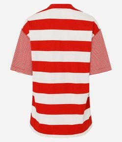 Camiseta T-Shirt Listrada em Algodão com Costura Aparente