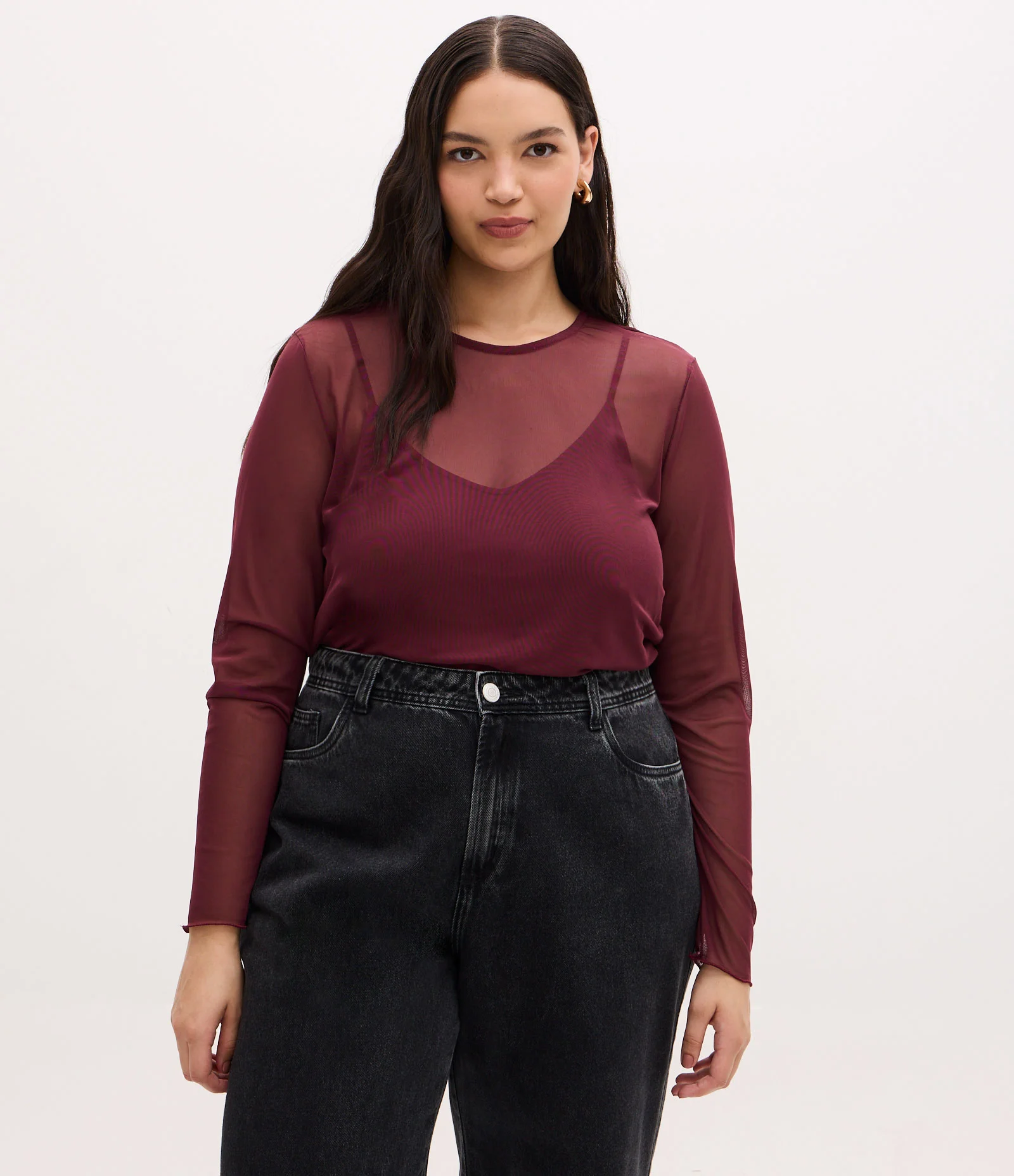 Blusa em Tule com Regata Curve e Plus Size Vinho 1