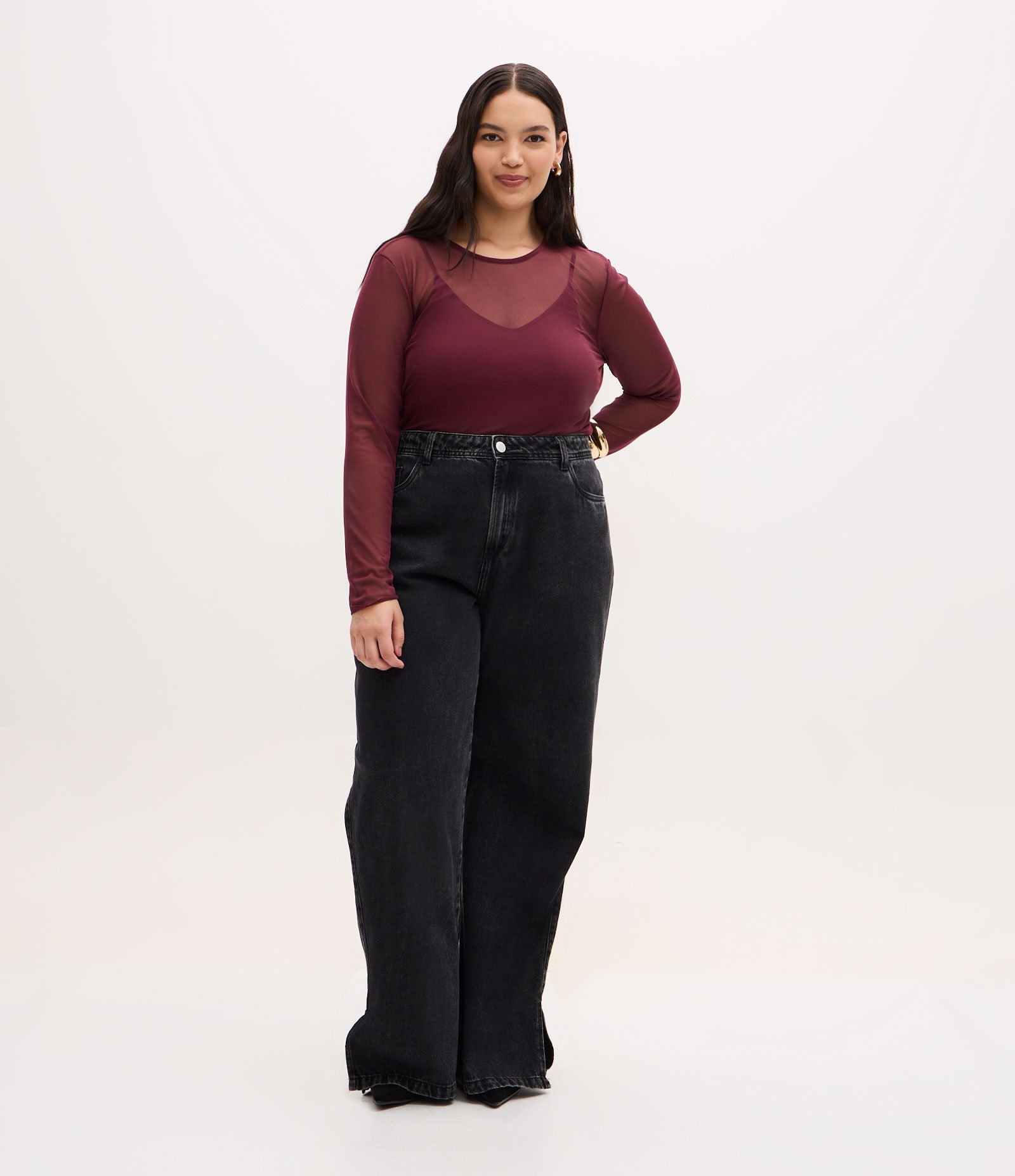 Blusa em Tule com Regata Curve e Plus Size Vinho 2