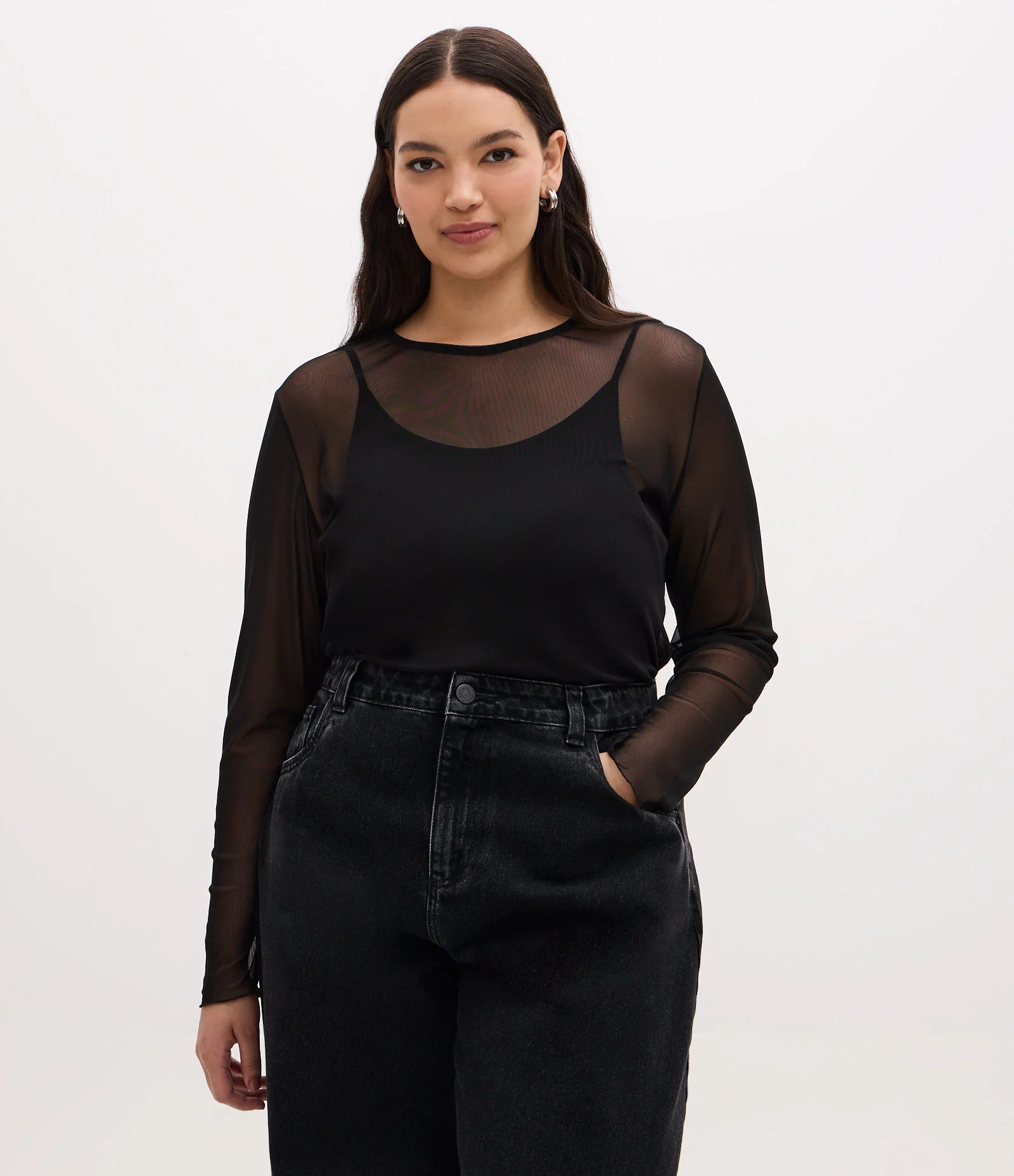 Blusa em Tule com Regata Curve e Plus Size Preto 1