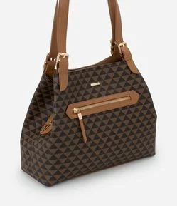 Bolsa Hobo Grande em PU com Estampa Triângulos