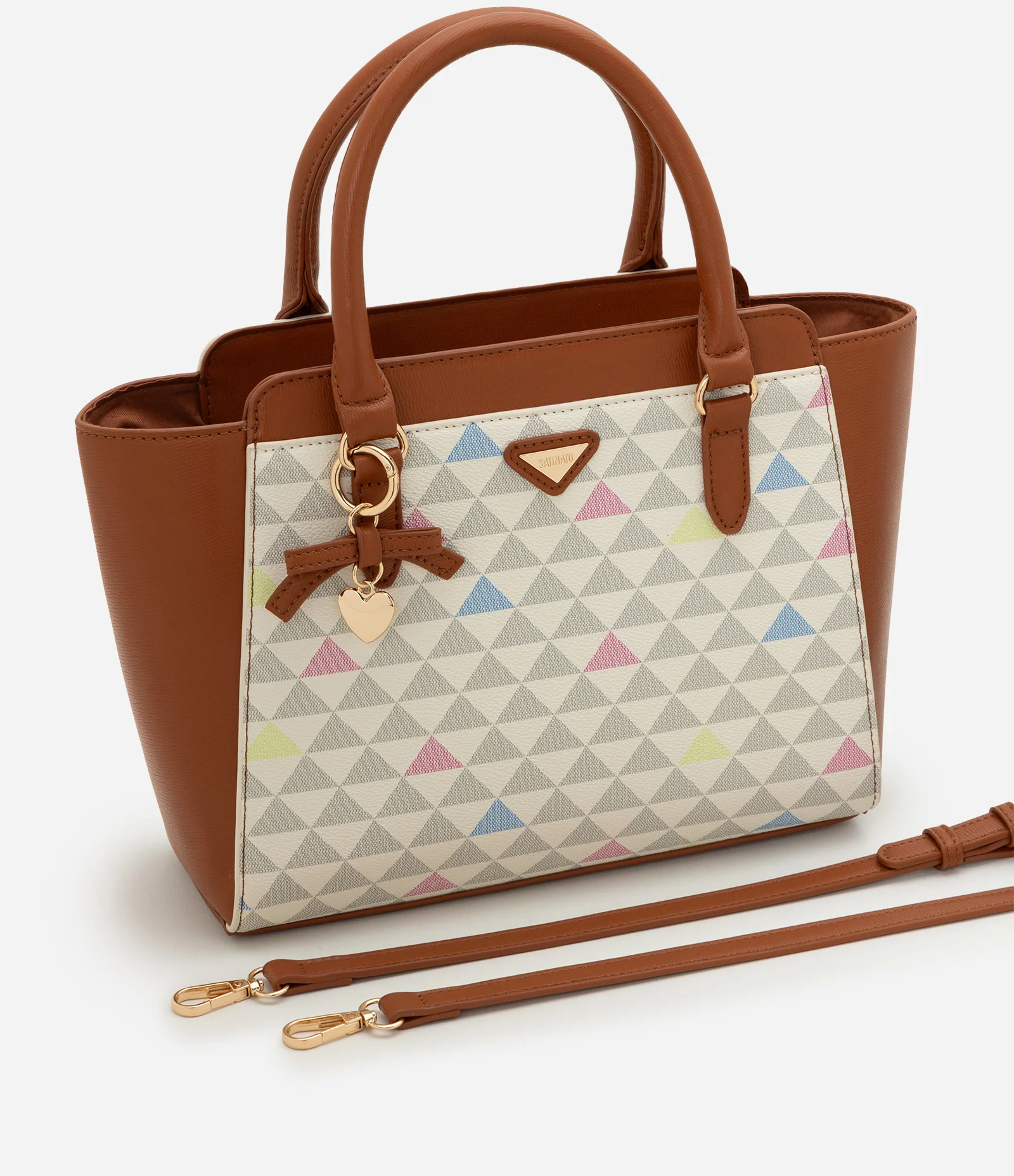 Bolsa Satchel Média em PU com Estampa Triângulos Off White 8