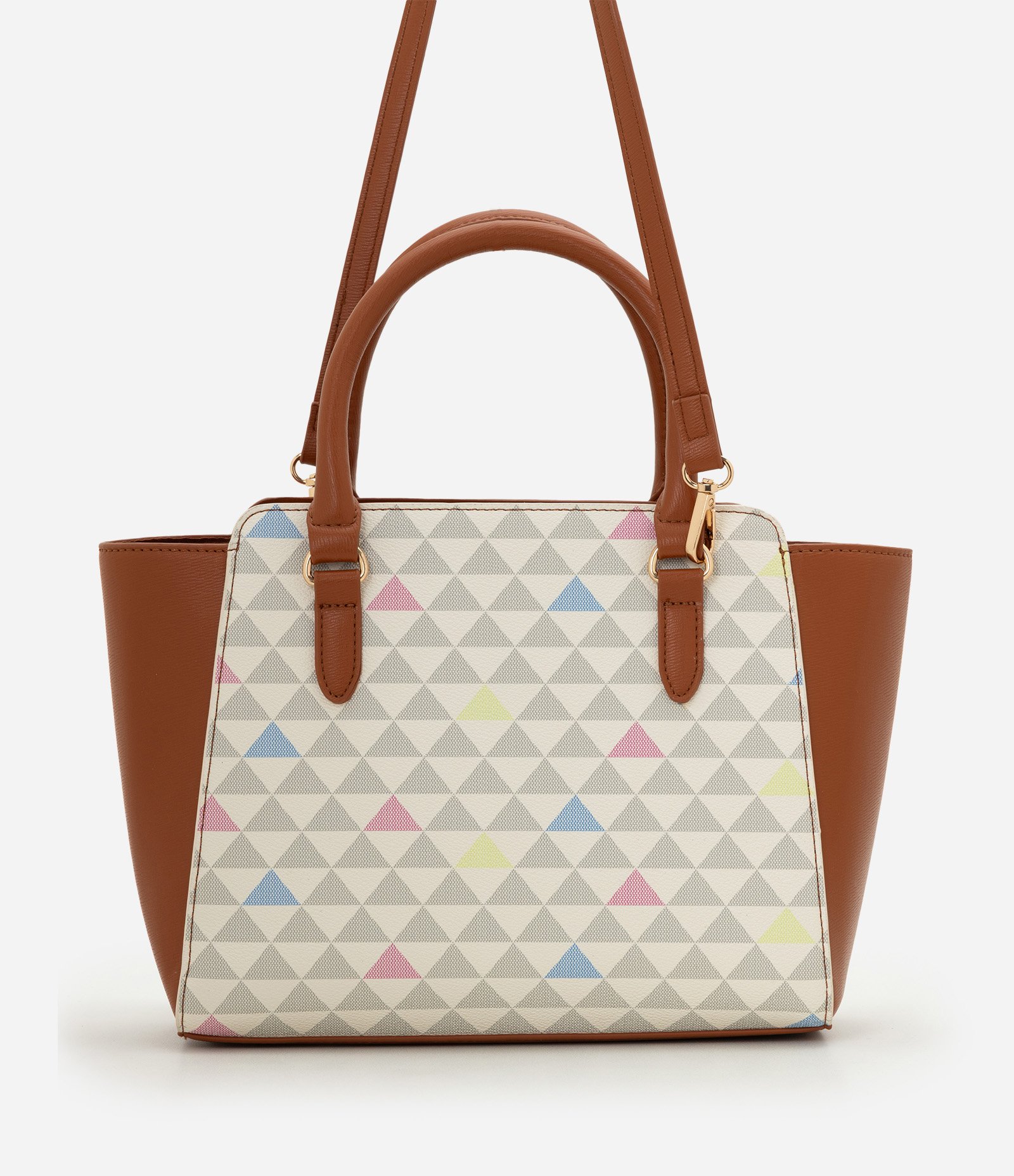 Bolsa Satchel Média em PU com Estampa Triângulos Off White 3