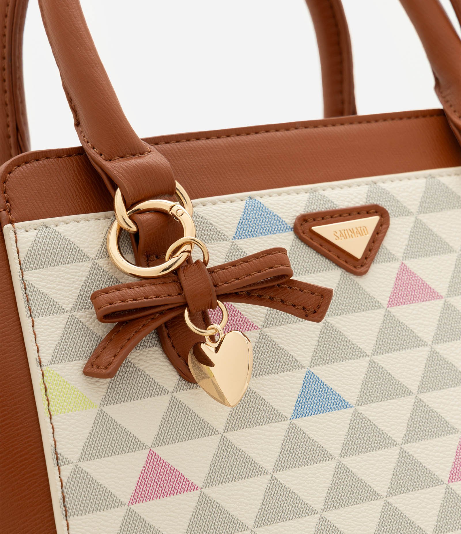Bolsa Satchel Média em PU com Estampa Triângulos Off White 4