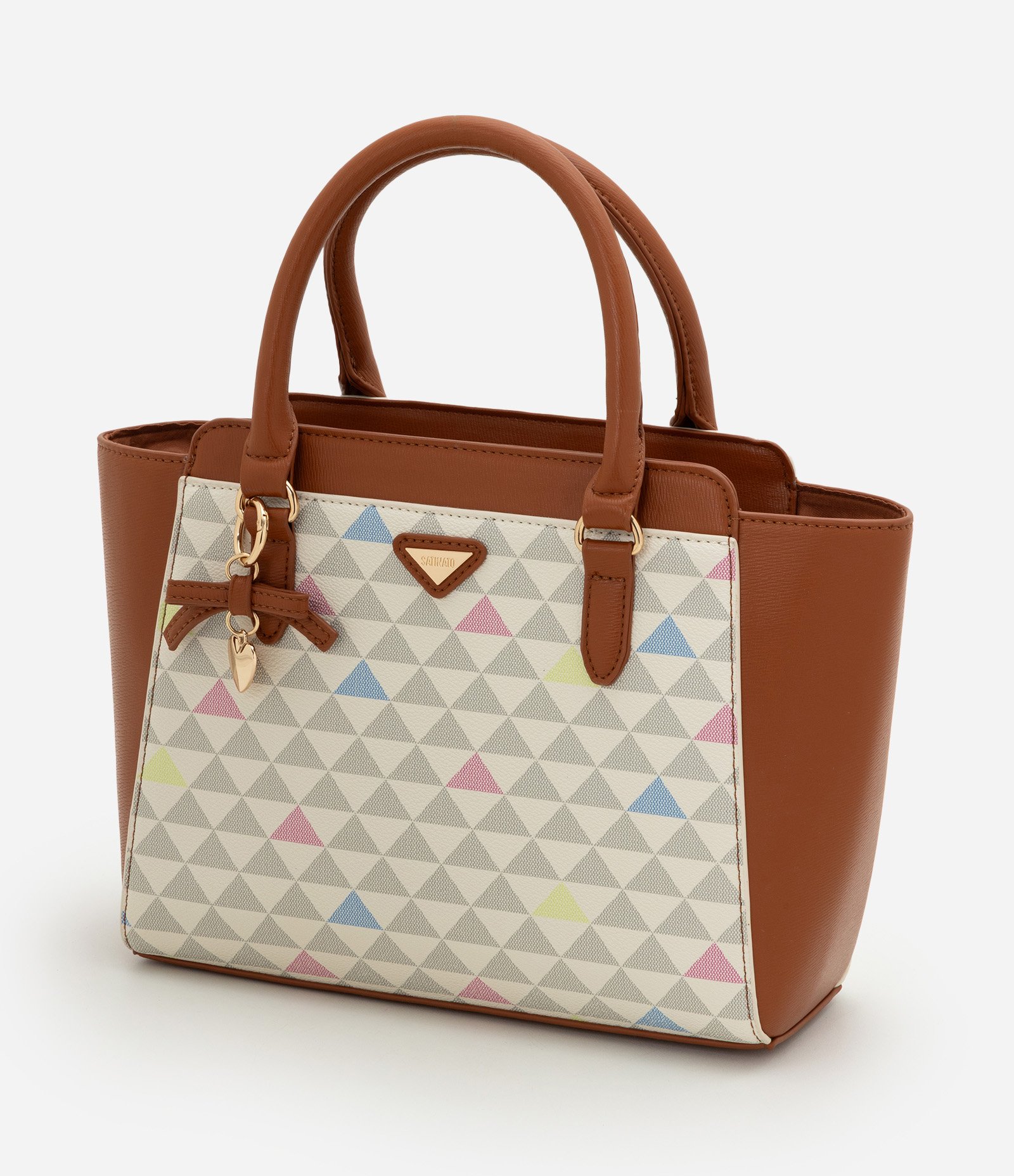 Bolsa Satchel Média em PU com Estampa Triângulos Off White 5