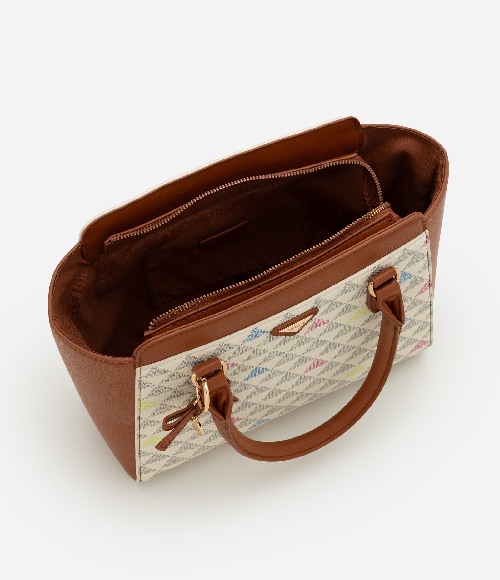 Bolsa Satchel Média em PU com Estampa Triângulos Off White 6