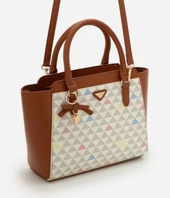 Bolsa Satchel Média em PU com Estampa Triângulos