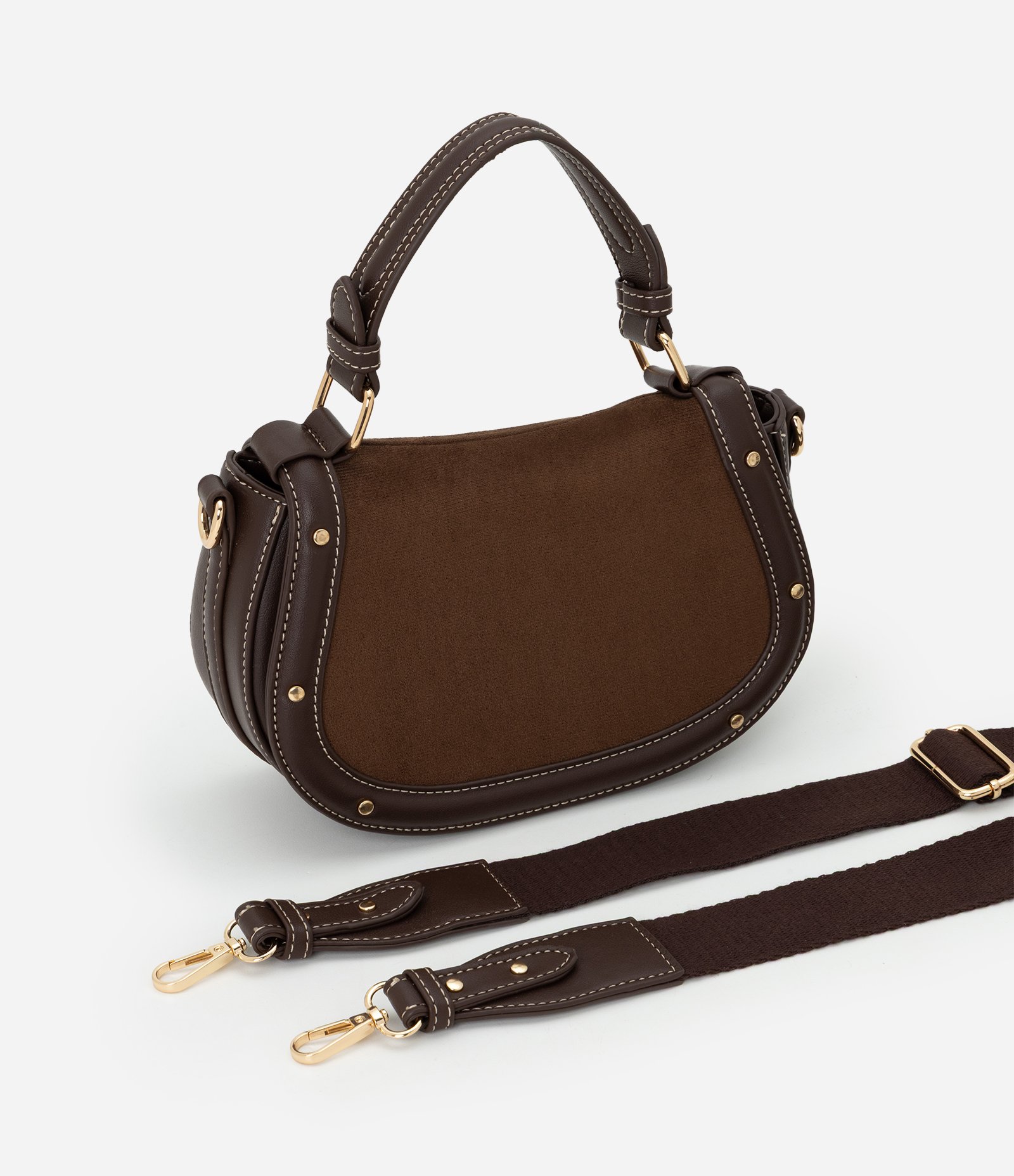 Bolsa Transversal Média em Suede com Alça Removível Marrom 9