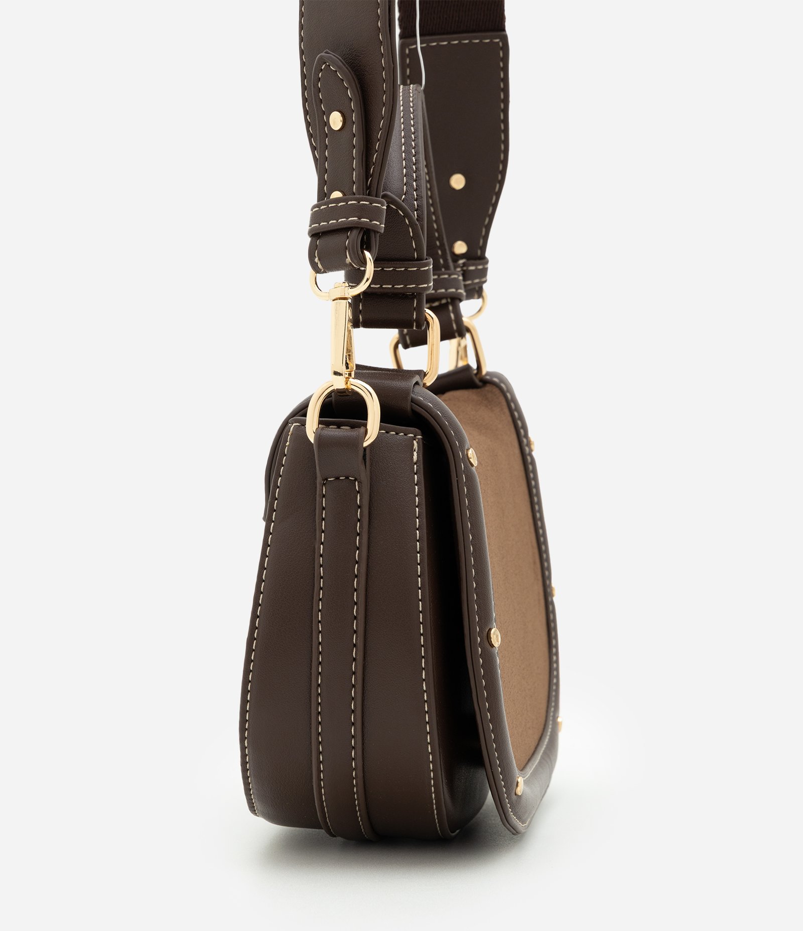 Bolsa Transversal Média em Suede com Alça Removível Marrom 3