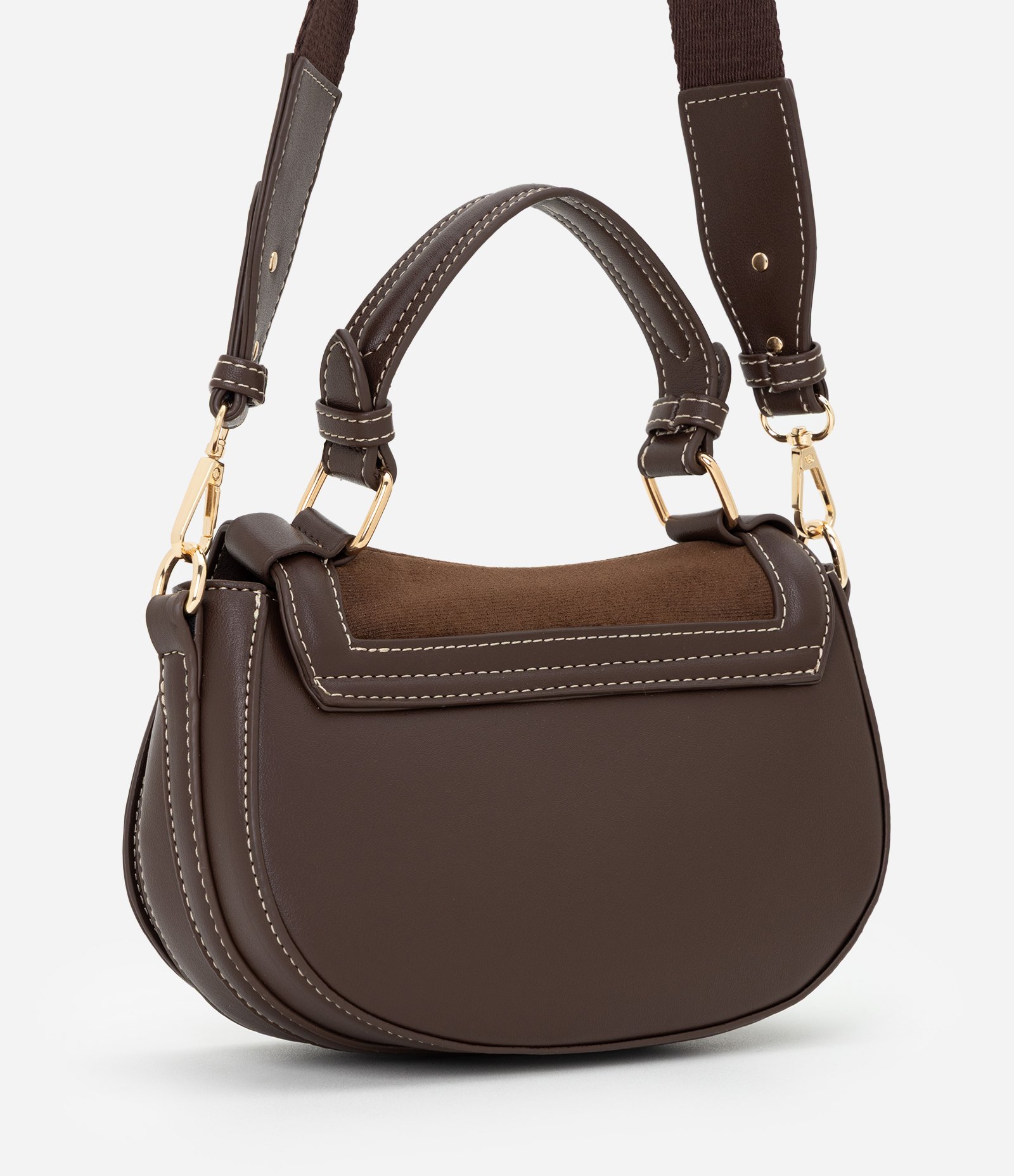Bolsa Transversal Média em Suede com Alça Removível Marrom 4